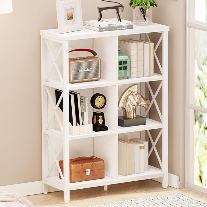 FATORRI 6 Cube Storage Organizer Shelf, Wood and Metal Cubby Bookcase, Modern Cube Bookshelf (White Oak) - LeafyLoom