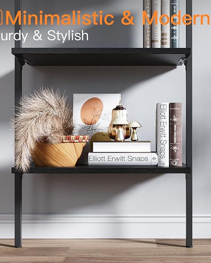 ODK Ladder Shelf, 6 Tier Black Bookshelf, 86 Inch Wall Mounted Book Shelf with Metal Frame, Ladder Bookshelf Bookcase for Bedroom, Home Office and Living Room - LeafyLoom