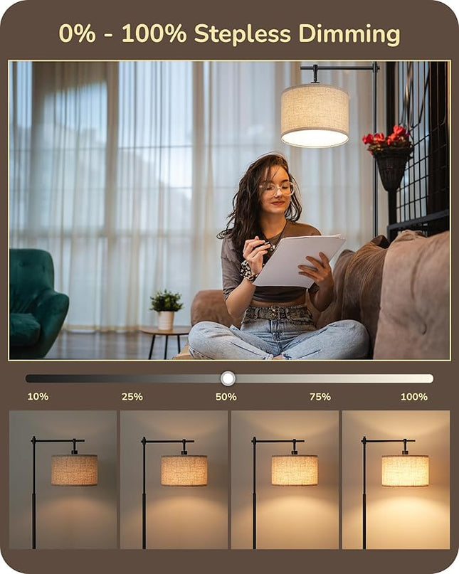 EDISHINE Dimmable Floor Lamp, 5 Color Temperature, Modern Standing Lamp with Remote Control & Beige Shade, E26 Socket, Arc Floor Lamp for Bedroom, Living Room, Office, LED Bulb Included - LeafyLoom