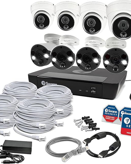Swann Home Security Camera System with 2TB HDD, 8 Channel 8 Cam, POE Cat5e NVR 4K HD Video, Indoor or Outdoor Wired Surveillance CCTV, Color Night Vision, Heat Motion Detection, Dome Cams, 886808FB SwannUSA