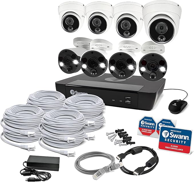 Swann Home Security Camera System with 2TB HDD, 8 Channel 8 Cam, POE Cat5e NVR 4K HD Video, Indoor or Outdoor Wired Surveillance CCTV, Color Night Vision, Heat Motion Detection, Dome Cams, 886808FB SwannUSA