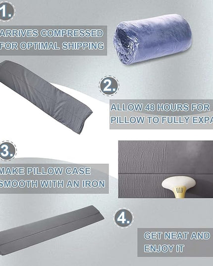 Limthe Full Bed Wedge Pillow for Headboard,Bed Gap Filler (0-7"),Headboard Pillow,Mattress Gap Filler,Adjustable Foam Wedge Pillow Close The Gap Between Headboard/Wall and Mattress, (Grey 54"x10"x6") - LeafyLoom