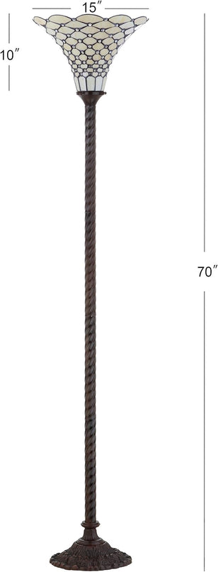 JONATHAN Y JYL8007A White Tiffany-Style 70" Torchiere LED Floor Lamp, Tiffany, Traditional, Art Nouveau Style, Office, Living Room, Family Room, Dining Room, Bedroom, Hallway, Foyer, Bronze - LeafyLoom