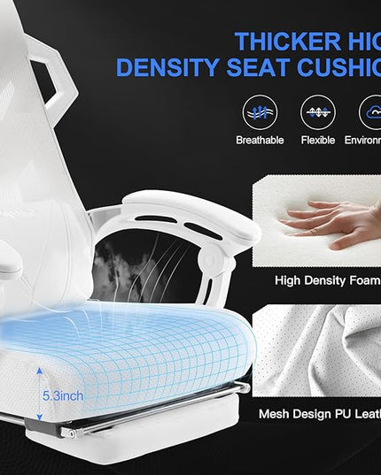 GTRACING Gaming Chair, Computer Chair with Mesh Back, Ergonomic Gaming Chair with Footrest, Reclining Gamer Chair with Adjustable Headrest and Lumbar Support for Gaming and Office (White) - LeafyLoom