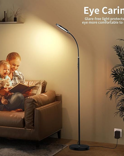Airand LED Floor Lamp, 12W/1000lm Gooseneck Floor Standing Reading Light with Stepless Adjustable 3000K-6000K Colors and Timer, Remote and Touch Control, Sofa Standing lamp for Room, Bedroom, Office - LeafyLoom