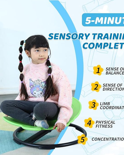 Sensory Spinning Chair for Kids, Autistic Childs Swivel Chair, Sit and Spin Toy, Training Body Coordination, Metal Base Non-Slip Indoor and Outdoor Activity Spins Toys (Penguin-Green) - LeafyLoom