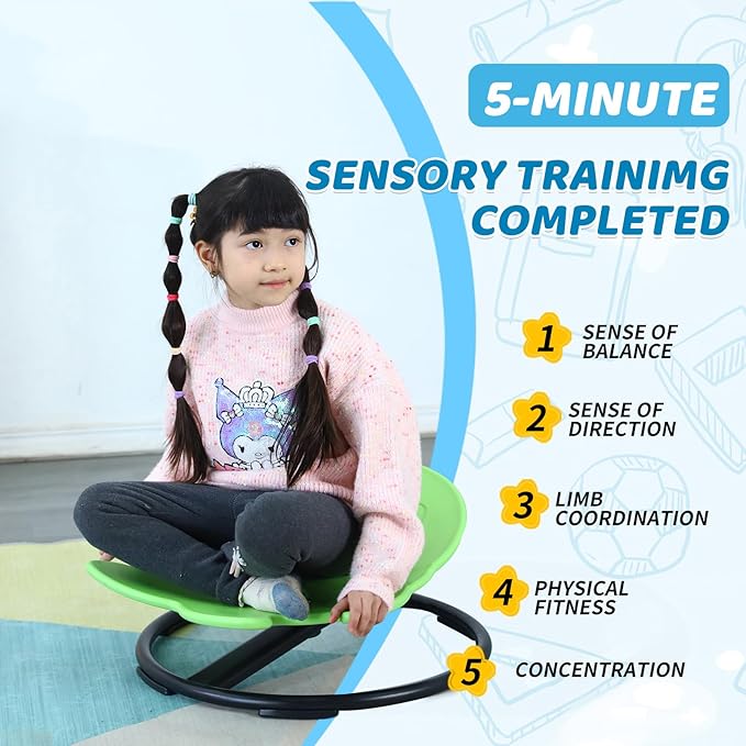 Sensory Spinning Chair for Kids, Autistic Childs Swivel Chair, Sit and Spin Toy, Training Body Coordination, Metal Base Non-Slip Indoor and Outdoor Activity Spins Toys (Penguin-Green) - LeafyLoom