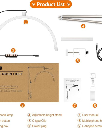 Yofuly Lash Light for Eyelash Extensions, LED Lash Lamp with Phone Holder, Esthetician Light Half Moon Desk Lamp for Nails, Tattoo - LeafyLoom
