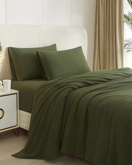 Army Green Full Size Sheet Set Extra Soft Deep Pocket Sheets Set,4 Piece Bed Fitted Sheets Fit 16 Mattress,Wrinkle,Fade,Sain Resistant Cooling Bed Sheets,Fitted Sheets,Pillowcases Set - LeafyLoom
