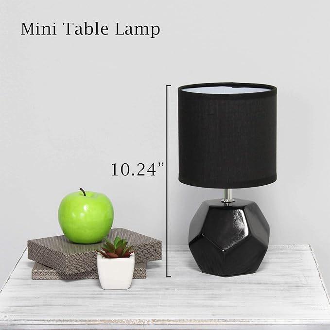 Simple Designs LT2065-BLK Round Prism Mini Table Lamp with Matching Fabric Shade, Black (Pack of 24) - LeafyLoom