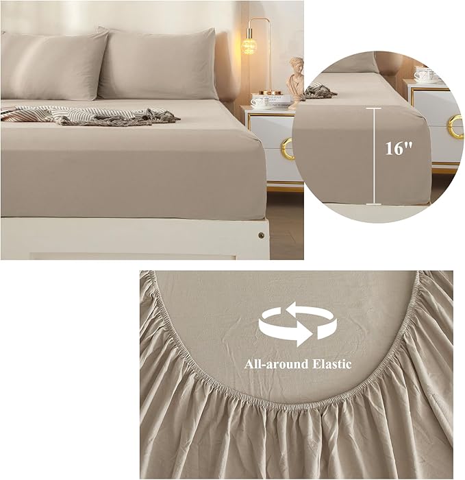 Beige Twin XL Sheet Set - Hotel Luxury Bed Sheets 3 Pieces Cooling Sheets for Twin XL Size Bed - Bedding Sheets & Pillowcase - 16" Deep Pocket - Wrinkle,Fade,Stain Resistant - LeafyLoom