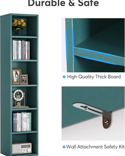 70.9 Inch Tall Narrow Bookcase, Corner Bookshelf 6 Tier Cube Display Shelf Storage Organizer for Small Space, Blue - LeafyLoom