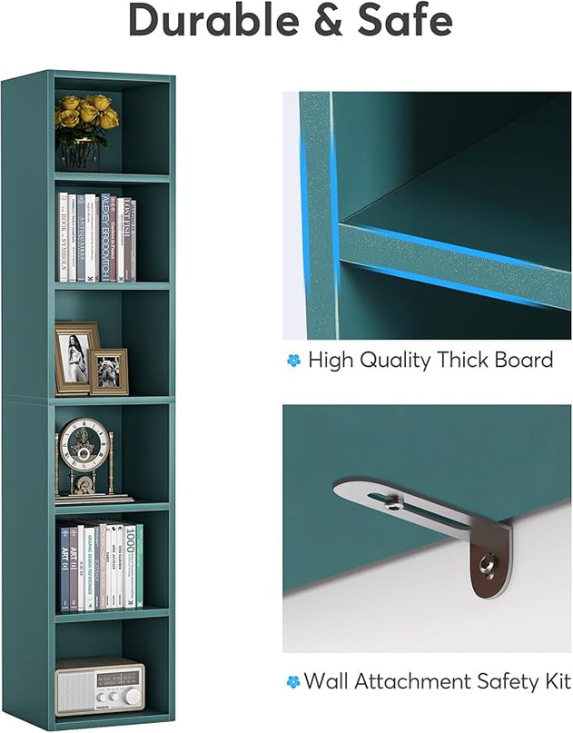 70.9 Inch Tall Narrow Bookcase, Corner Bookshelf 6 Tier Cube Display Shelf Storage Organizer for Small Space, Blue - LeafyLoom