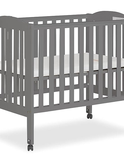 2-in-1 Portable Folding Stationary Side Crib in Storm Grey, Greenguard Gold Certified, Two Adjustable Mattress Height Positions,Made of Solid Pinewood, Flat Folding Crib - LeafyLoom