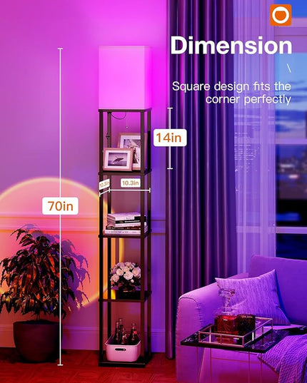addlon Floor Lamp with Shelves with LED Smart RGB Bulb, 5-Tier Modern Shelf Display for Living Room, Bedroom and Office - Black - LeafyLoom