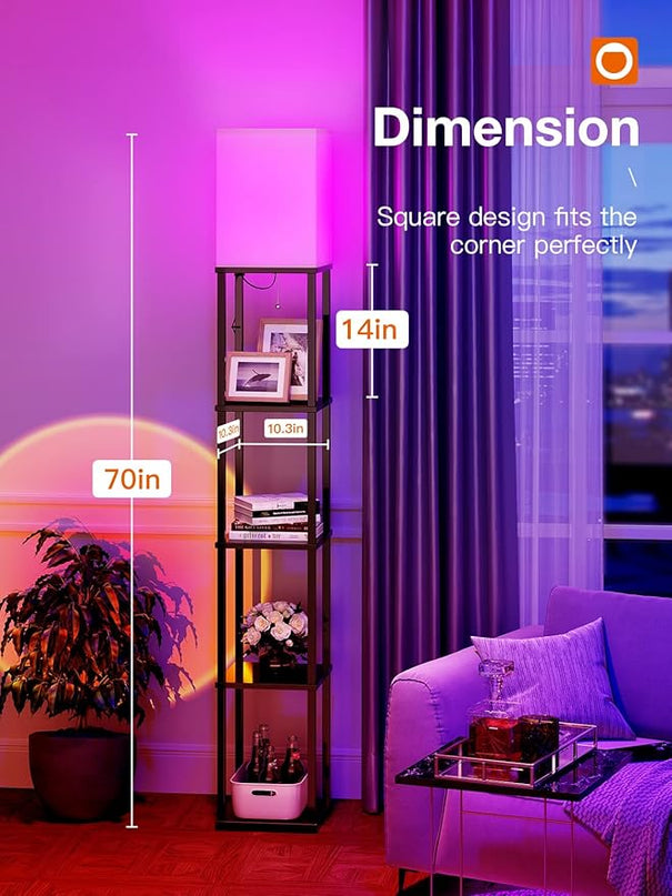 addlon Floor Lamp with Shelves with LED Smart RGB Bulb, 5-Tier Modern Shelf Display for Living Room, Bedroom and Office - Black - LeafyLoom