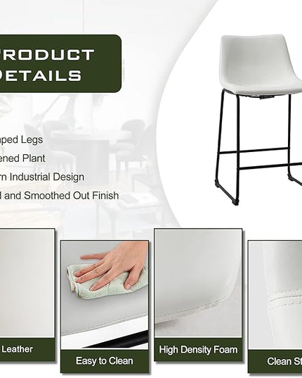 NicBex Retro Bar Stools Crazy-Horse Leather with Metal Legs Barstools, Lounge Kitchen Island Counter Stools, Set of 2, (White Color) (A-GE17020-USSU014) - LeafyLoom
