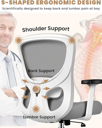 Office Chair Ergonomic Desk Chair with Adjustable Lumbar Support, Swivel Comfy Computer Chair Heavy Duty Executive Chair for Home Office - LeafyLoom