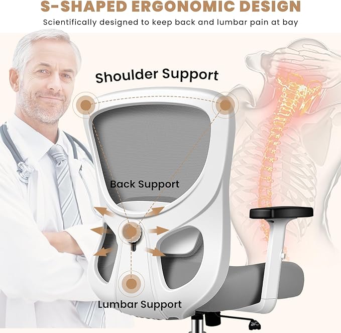 Office Chair Ergonomic Desk Chair with Adjustable Lumbar Support, Swivel Comfy Computer Chair Heavy Duty Executive Chair for Home Office - LeafyLoom