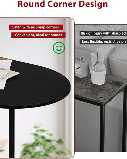 ETELI Small Black Coffee Tables Oval Center Table with Storage and Open Shelving Round Coffee Tea Tables for Living Room, Small Space, Home Office, Brown & Black - LeafyLoom