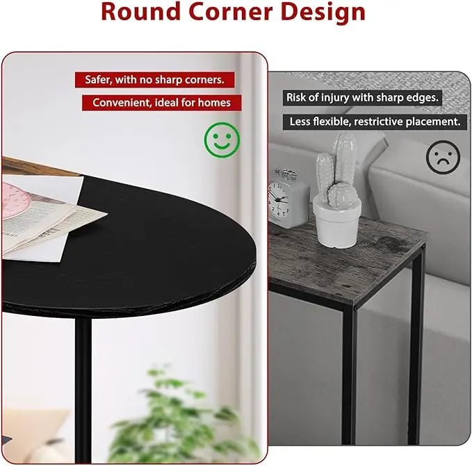 ETELI Small Black Coffee Tables Oval Center Table with Storage and Open Shelving Round Coffee Tea Tables for Living Room, Small Space, Home Office, Brown & Black - LeafyLoom