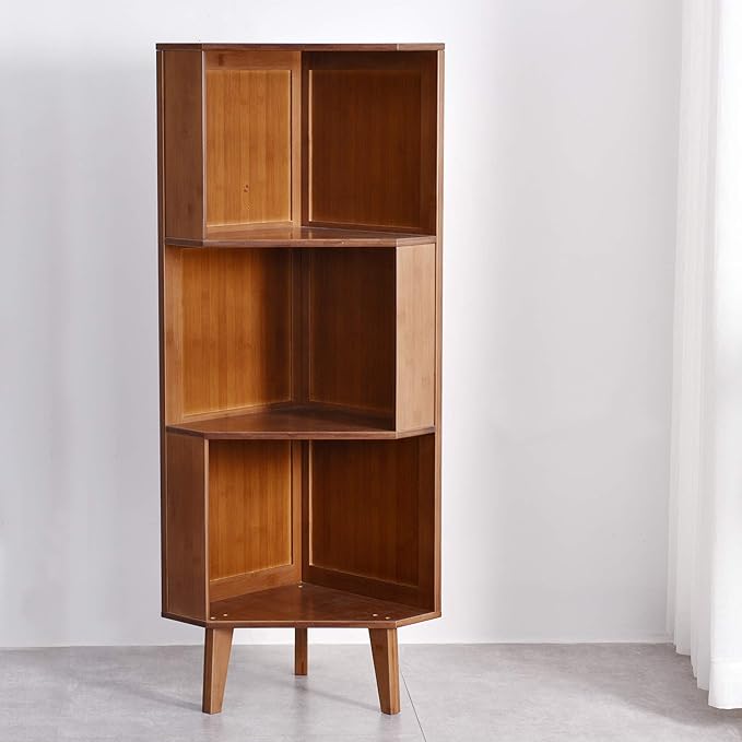 3-Shelf Corner Bookcase Industrial Corner Bookshelf A-Shaped Display Corner Storage Tall Bookshelf Multifunctional Storage Display Stand Shelf for Home Office Living Room Decoration… - LeafyLoom