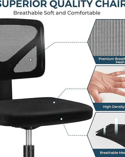 Home Office Computer Desk Chair Mid Back Armless Ergonomic Office Chair Mesh Office Chair with Lumbar Support Height Adjustable Swivel Task Rolling Modern Chair with Wheels for Office,Living Room - LeafyLoom