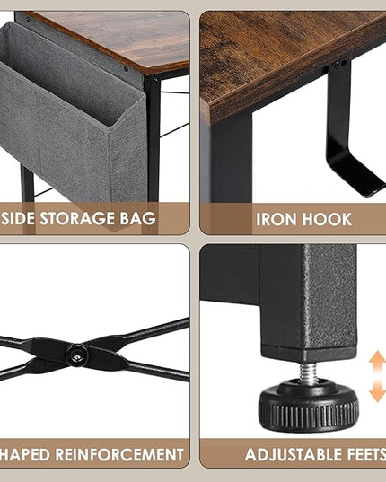 Small Computer Desk, 39 Inch Home Office Desks, Study Workstation PC Laptop Table with Storage Bag, Modern Simple Industrial Style Writing Desks - LeafyLoom