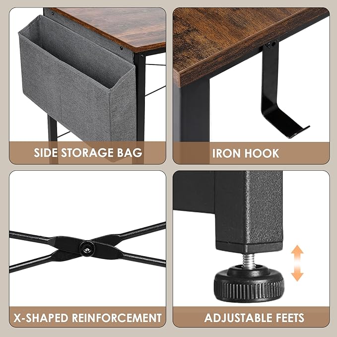 Small Computer Desk, 39 Inch Home Office Desks, Study Workstation PC Laptop Table with Storage Bag, Modern Simple Industrial Style Writing Desks - LeafyLoom