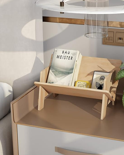 Wooden Tabletop Bookshelf Titled Desktop Bookshelf Cookbook Shelf,Small Bookcases for Magazine Books CDs,Book Rack Desk Book Organizer in Living Room/Office/Bedroom (Burlywood) - LeafyLoom