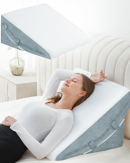 Bed Wedge Pillow for Sleeping 12 Inch 10inch 8/7.5inch Adjustable Memory Foam Triangle Wedge Pillow for After Surgery, Legs and Back Support Pillow, Relieve Acid Reflux, Gerd, Snoring - LeafyLoom