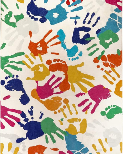 Handprints and Footprints Kids Rug for Playroom, 3'x5' Washable Colorful Nursery Rug for Boys and Girls Room, Ultra Soft Non-Slip Carpet Indoor Mat for Classroom Bedroom - LeafyLoom