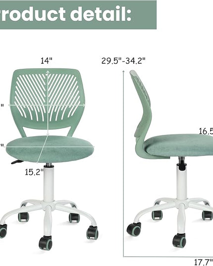 FurnitureR Writing Task Chair for Teens Boys Girls 360 Rolling Wheels Fabric Soft Pad Seat Breathable Backrest, Height Adjustable Liftup 29.5"-34.3", Morandi AQUA - LeafyLoom