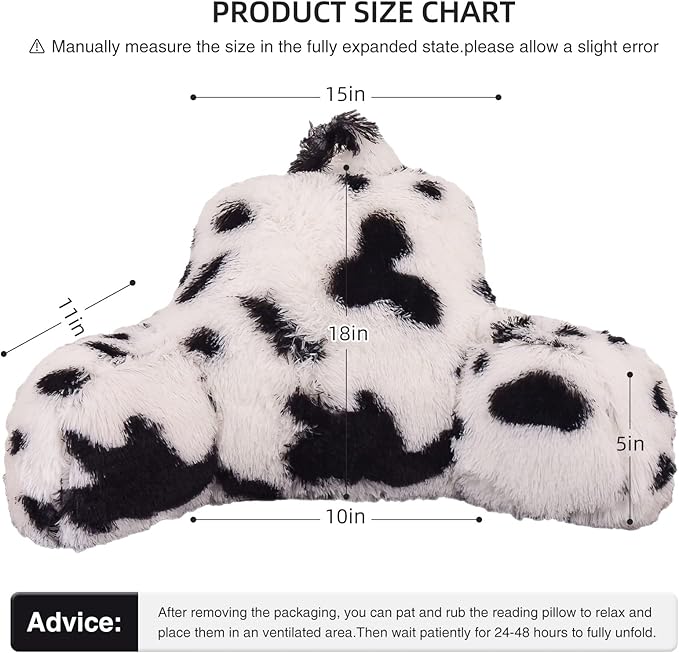 Aimuan Reading Pillow Bed Rest Pillow with Arms Plush shaggy Fur Cushion for Adults Teens Incline Rest Sitting up & Sleeping Snoring Pillow with Pregnancy Lumbar Back Support (Standard, White-Black) - LeafyLoom