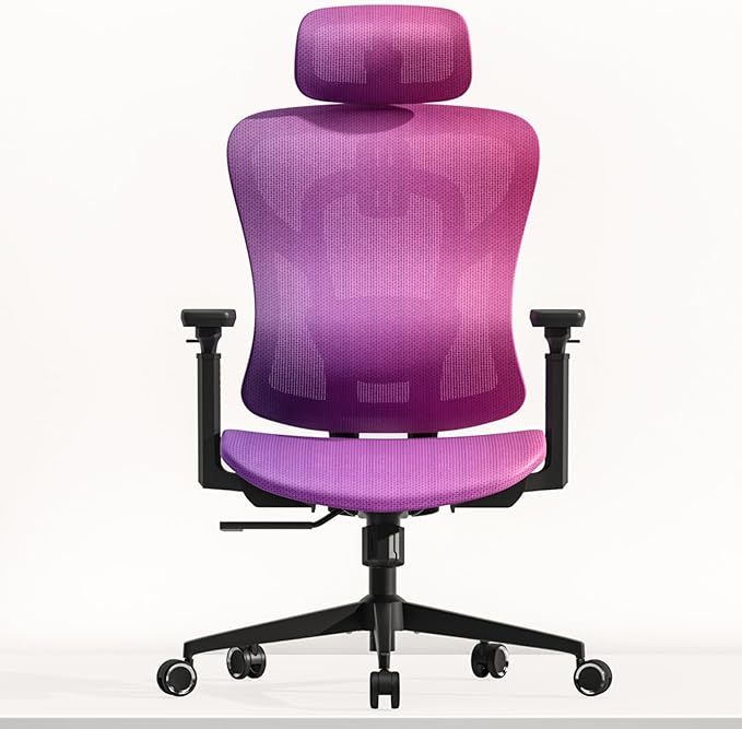 Ergonomic Mesh Office Chair, Gradient Purple Desk Chair with 3D Armrests, Adaptive Thoracic Support, 3D Lumbar Support & Adjustable Headrest, high Back Home Swivel Computer Chair with Tilt Function - LeafyLoom