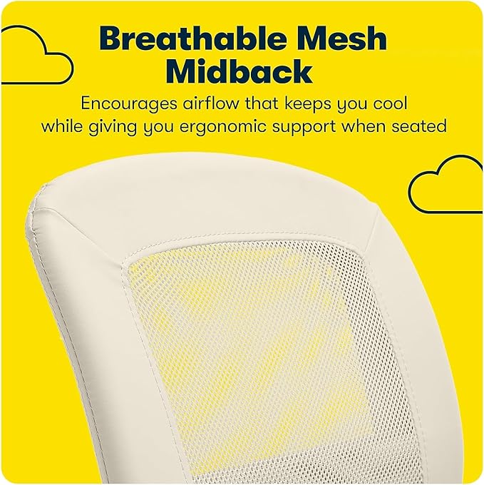 Serta Essential Armless Desk Chair Small TaskChair with Wheels, Breathable Mesh Back, SertaQuality Foam Cushion Seat for Comfort, Functional, Lightweight and Versatile, Task, Cream White - LeafyLoom