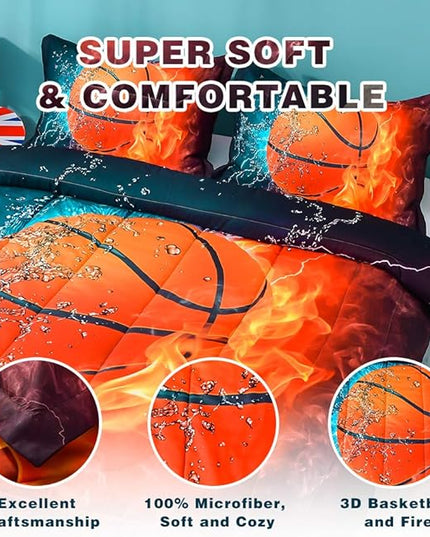 Andency Basketball Comforter Full (79x90 Inch), 3 Pieces(1 Basketball Comforter, 2 Pillowcases) Sport Microfiber Basketball Comforter Set Bedding Set for Kids Boys Girls Teens - LeafyLoom