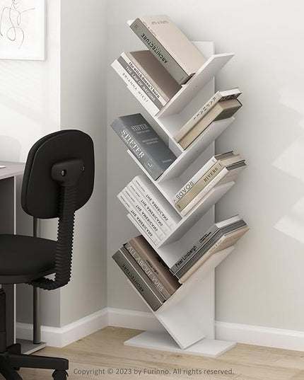 Furinno Tree Bookshelf 9-Tier Floor Standing Tree Bookcase, White - LeafyLoom