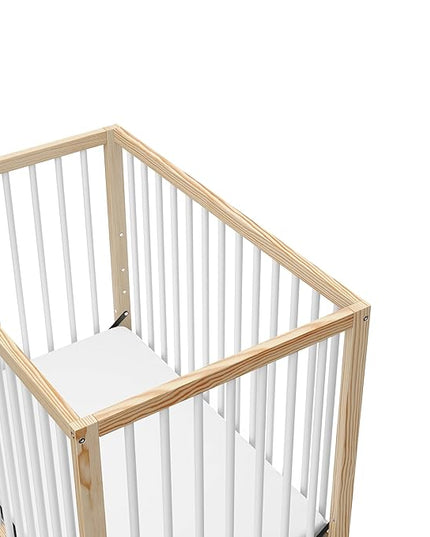 Graco Teddi 4-in-1 Convertible Mini Crib with Bonus Water-Resistant Mattress (Natural with White) – GREENGUARD Gold Certified, 2.75-Inch Mattress Included, Convenient Size, Easy 30-Minute Assembly - LeafyLoom