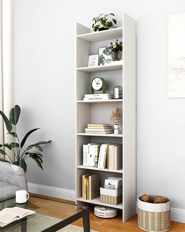 6-Tier Bookshelf, 66.9 Inches Floor Standing Bookcase, Display Storage Shelf, Corner Shelf, Home Decor Furniture for Home Office, Living Room, Bedroom, White 01103XBC - LeafyLoom