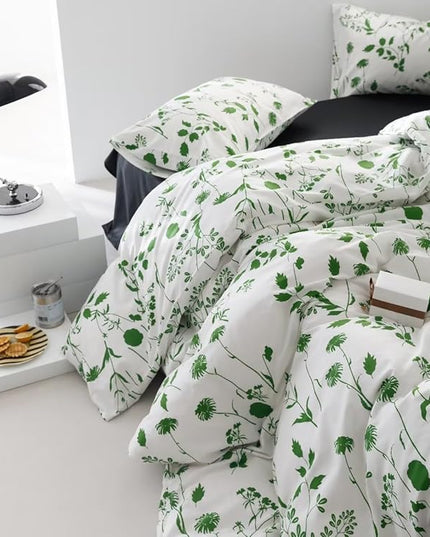 Sage Botanical Comforter Queen White Green Floral Plant Bedding Comforter Set Girls Garden Pattern Printed on White Blanket Rustic Leaf Blossom Women White Farmhouse Comforter Queen - LeafyLoom