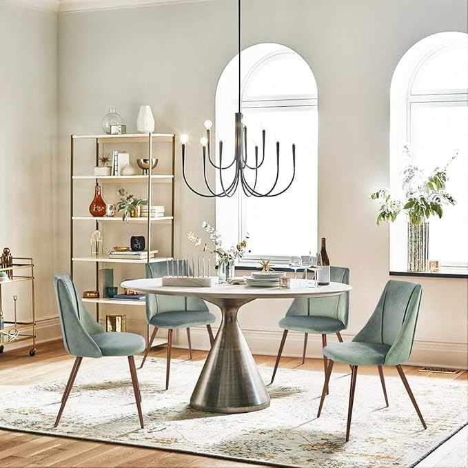 FurnitureR Dining Chairs Set of 2, Velvet Upholstered Accent Chair Living Room Chair with Soft Seat/Metal Legs Mid-Back Side Chairs for Home Kitchen Restaurant, Cactus - LeafyLoom