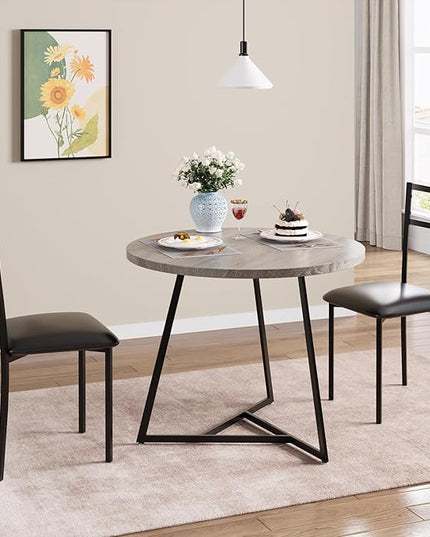GAOMON Dining Table Set for 2, Kitchen Table and Chairs for 2 with Upholstered Chairs, 3 Piece Dining Room Table Set, Round Kitchen Table Set for Small Space, Apartment, Studio, Rustic Gray - LeafyLoom