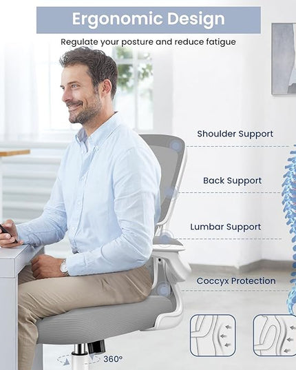 Office Chair, Ergonomic Desk Chair with Lumbar Support and Adjustable Armrests, Comfy Desk Chair Breathable Mesh Mid Back Computer Chair, Reclining Office Chair for Home Office - Light Gray - LeafyLoom