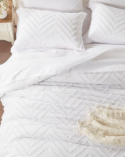 Anluoer King Bed in a Bag 7 Pieces,White Tufted Comforter Set with comforters and sheets, All Season Bedding Sets with 1 Comforter, 2 PillowShams, 2 Pillowcases, 1 Flat Sheet, 1 Fitted Sheet - LeafyLoom