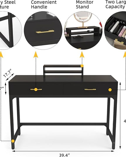 WESTREE Computer Gaming Desk Office - Study Writing Desk with Drawer for Teen, Bedroom Makeup Desk Home Office with Storage Shelf, Height Monitor Stand - LeafyLoom