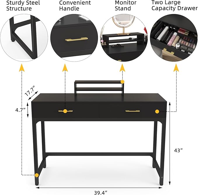 WESTREE Computer Gaming Desk Office - Study Writing Desk with Drawer for Teen, Bedroom Makeup Desk Home Office with Storage Shelf, Height Monitor Stand - LeafyLoom
