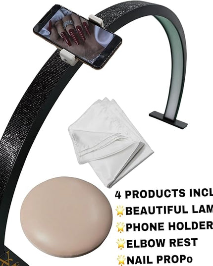 Half Moon Light for Nail Desk-4pcs Set-Half Moon Light-Half Moon Light for Esthetician-Half Moon Lamp for Nails-Nail Lamp for Desk-Nail Desk Light-BONUS Phone Holder,Nail Prop & Elbow Rest - LeafyLoom