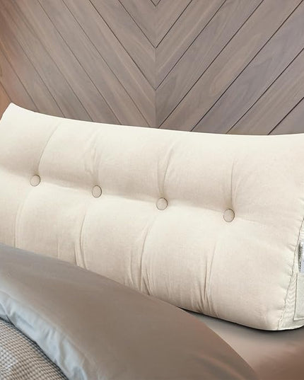 Headboard Wedge Pillow Triangular Bed Rest Reading Backrest Body Bolster Cushion Back Support Long Bolster Pillow for Bed Gifts with Removable Cover(Beige, Full (54 x 20 x 8 Inch)) - LeafyLoom