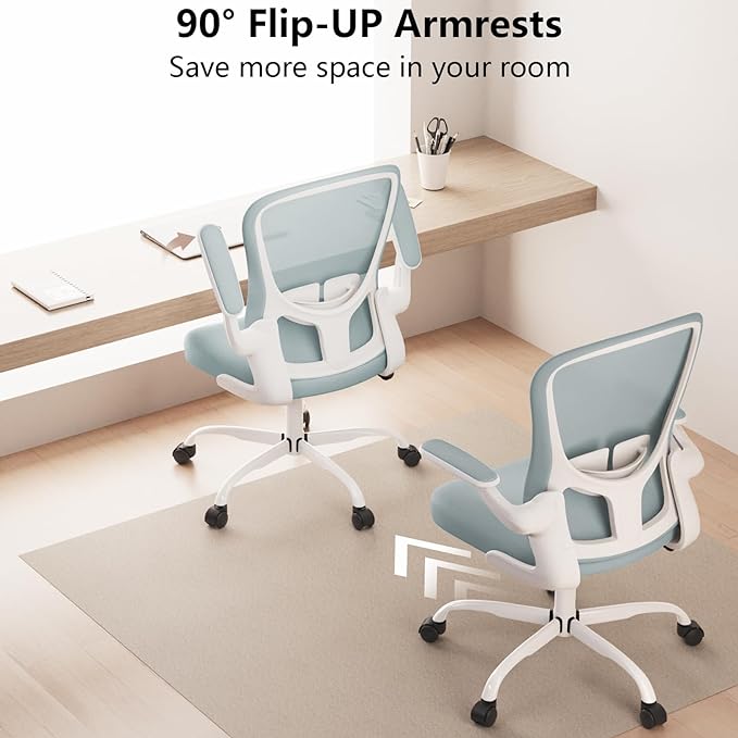 Ergonomic Office Chair, Comfort Swivel Home Office Task Chair, Breathable Mesh Desk Chair, Lumbar Support Computer Chair with Flip-up Arms and Adjustable Height - LeafyLoom